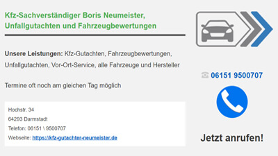 Kfz-Gutachter Firma eintragen